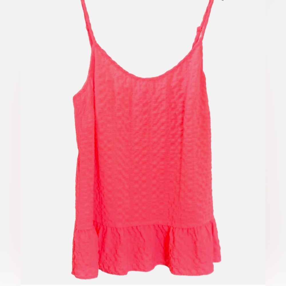 Lilly Pulitzer Coral Pink Peplum Tank Top XS Adjustable Strap Ruffle Hem Summer